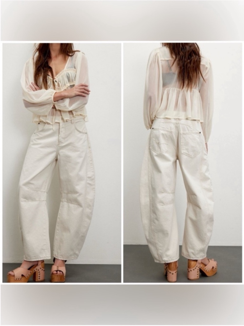 NWT Free People We The Free Good Luck Mid-Rise Barrel Jeans - milk ivory - 30